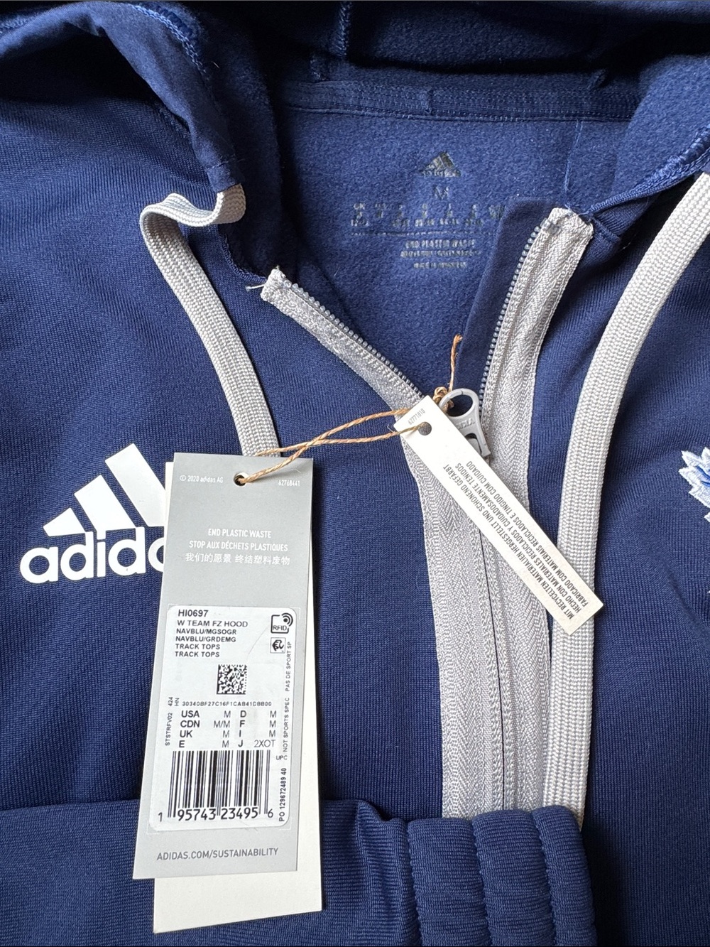 NWT adidas Navy Toronto Maple Leafs Full-Zip Hoodie with Gray Trim - Picture 3 of 5